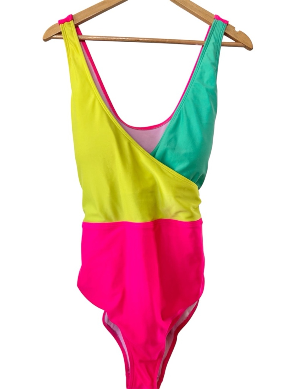 Neon Colorblock One Piece Swimsuit 4X Plus Size Tie Back Pink Yellow Green